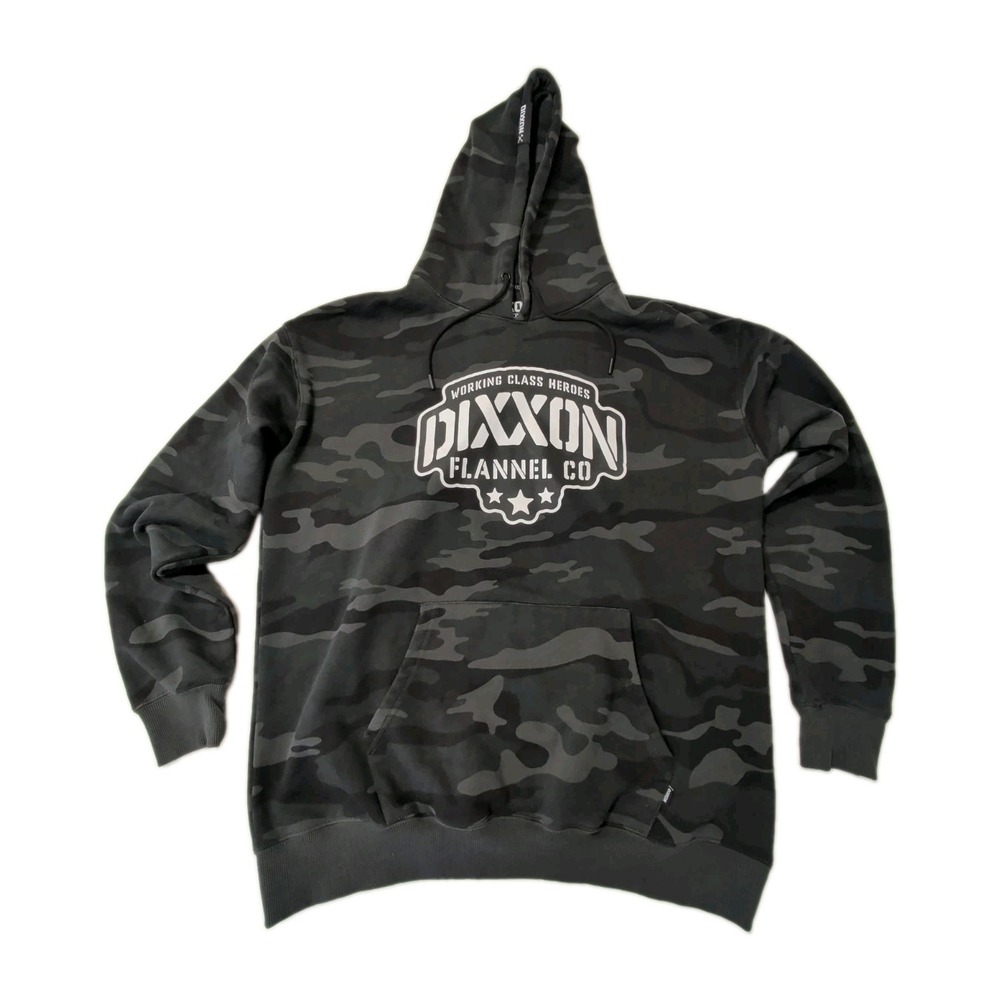 Dixxon Flannel Co Pullover Hoodie Mens L Black Camo Fleece Lined Workwear Casual